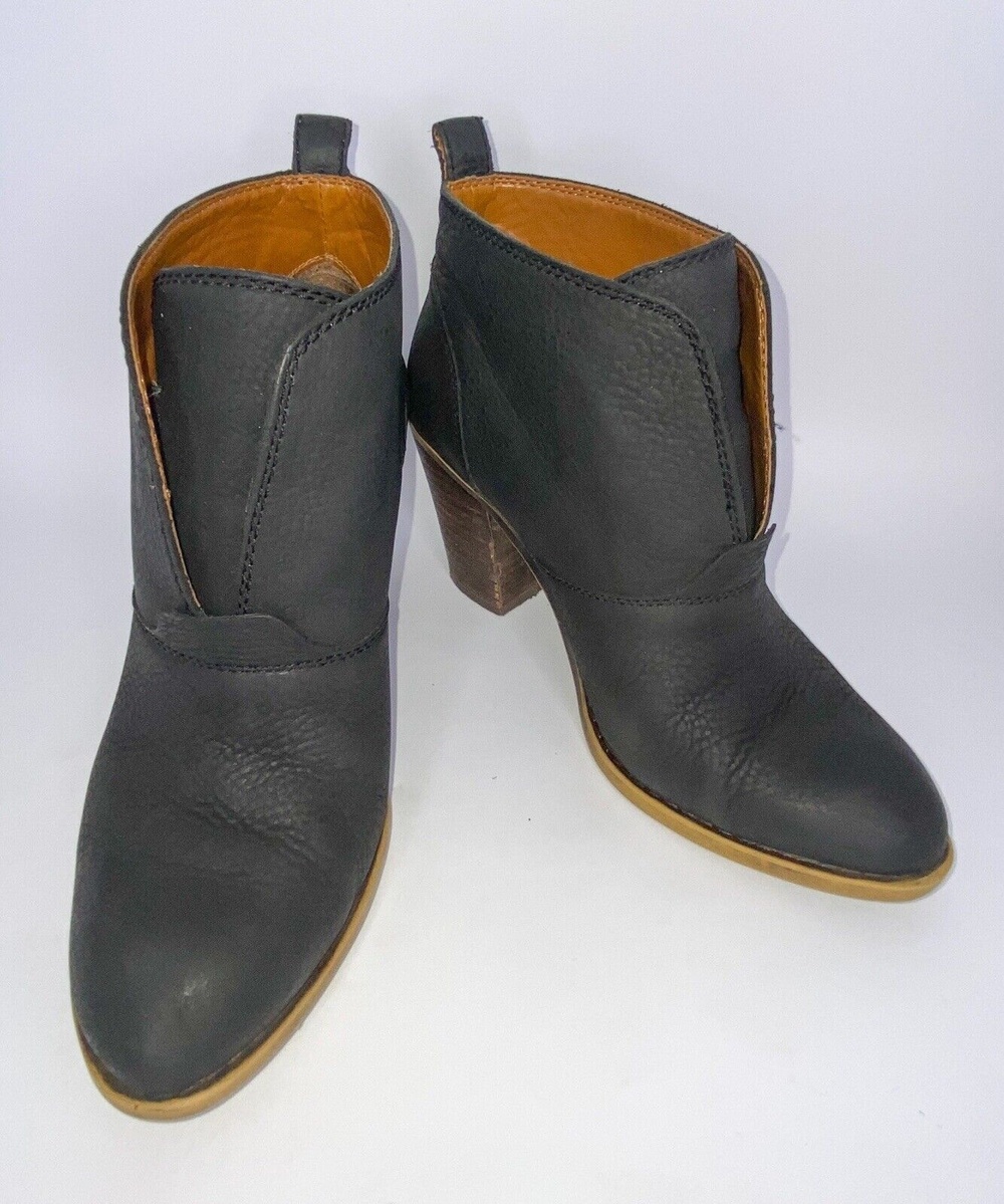 Lucky Brand Ehllen Leather Ankle Boots Womens 7 Black Pull On Square Heel Rodeo